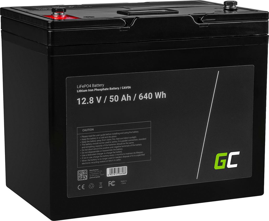 Green Cell LiFePO4 Akku (50Ah 12.8V 640Wh) Batterie Marina 12V Photovoltaikanlage BMS für Reisemobil Wohnmobil Caravan Boat Boot Golfwagen Troll...