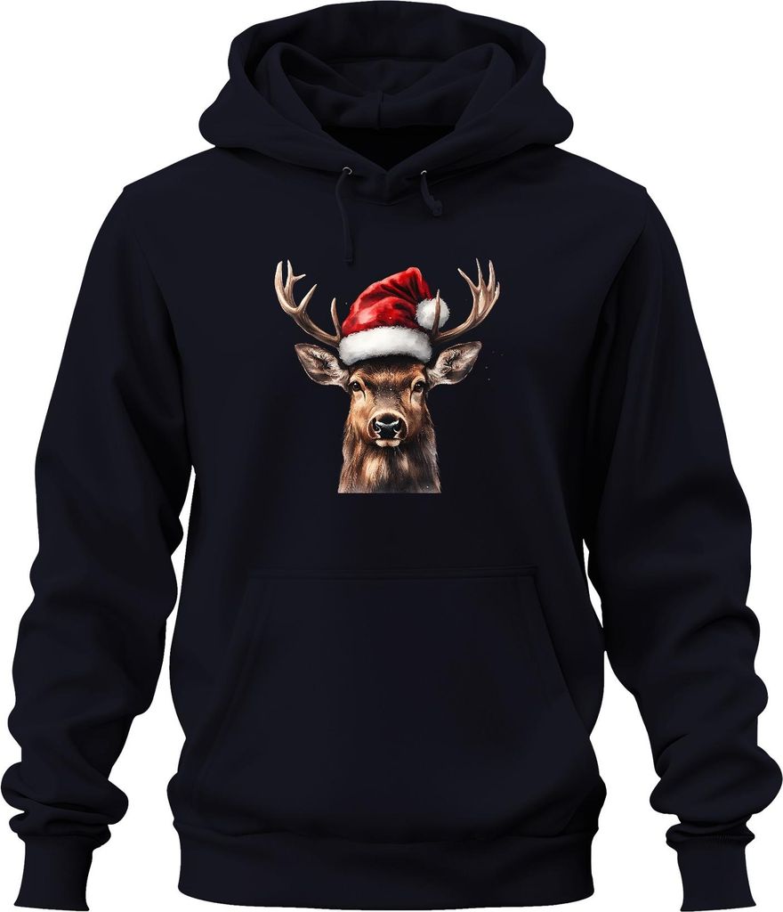 Weihnachtsrentier Santa Hat Geweih Geschenk Winter Realistisch Uni Hoodie Kapuzenpullover, Navy, M