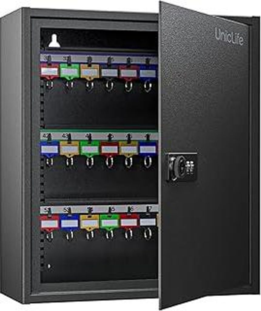Uniclife 60 Positionen Schlüsselschrank mit Kombination und Schlüsselschloss, zurücksetzbar, schwarz, Digitale Sicherheitsbox, Schlüssel-Organi...