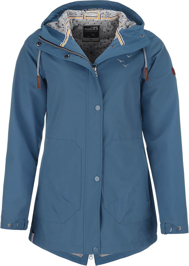 modAS Damen Softshell-Mantel Unifarben - Outdoor Softshell-Jacke Regenjacke mit Kapuze in Rauchblau Größe 48