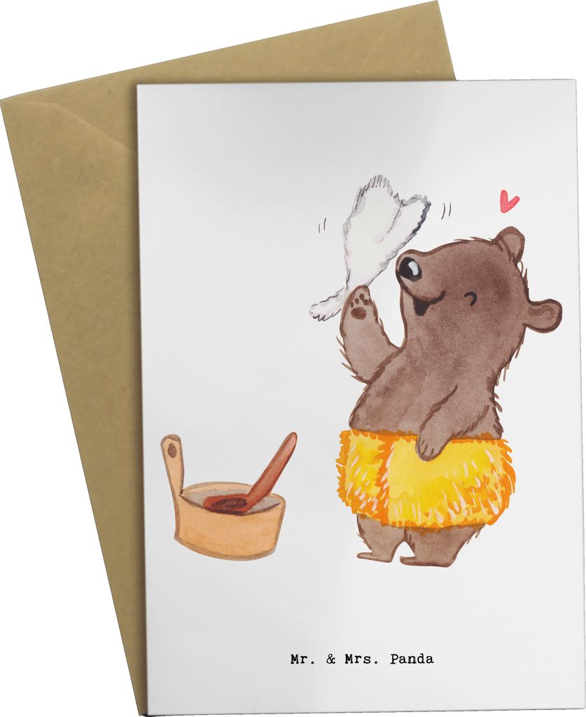 Mr. & Mrs. Panda valentinstagskarte Saunameister Herz - Weiß - Geschenk, osterkarten, hochzeitskarten, einladungskarten, babykarte, weihnachtskart...