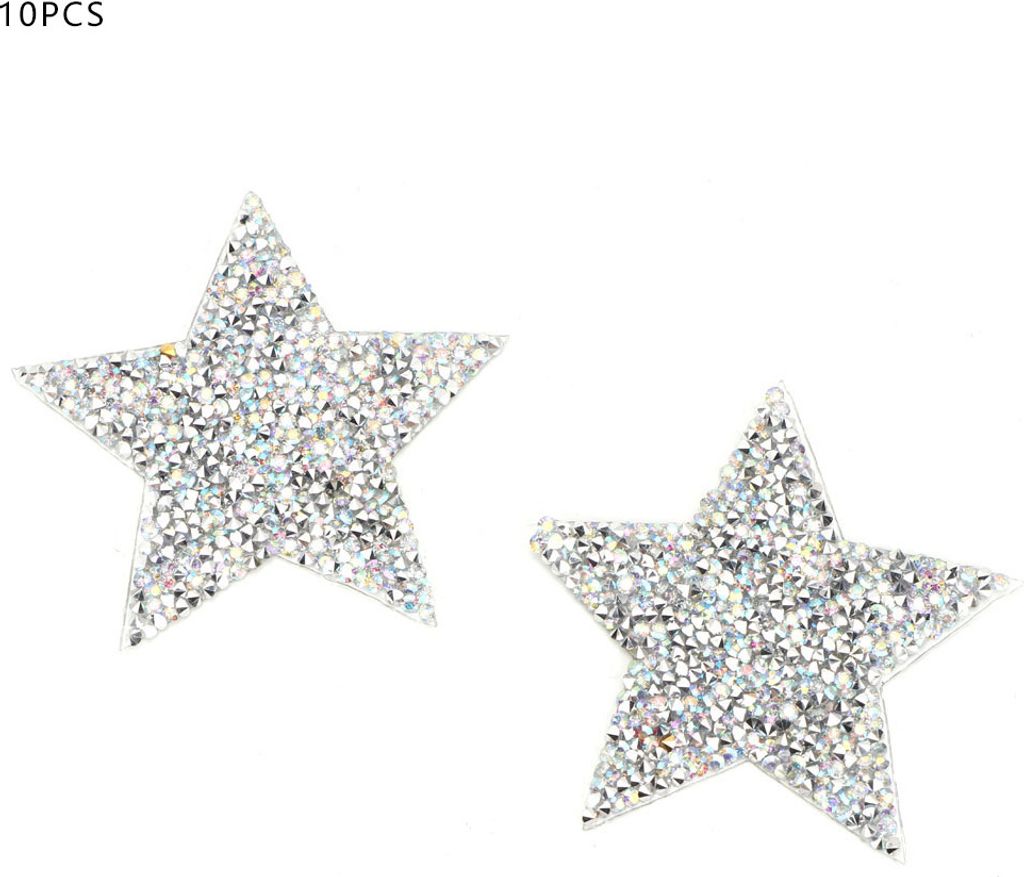 10-tlg. Strass-Stern Applikationen, Bügel- & Nähpatches für Kleidung, Schuhe & Taschen, 8cm