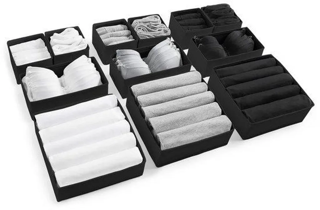 Organisateur tiroir noir lot de 12 pour rangement chambre et commode