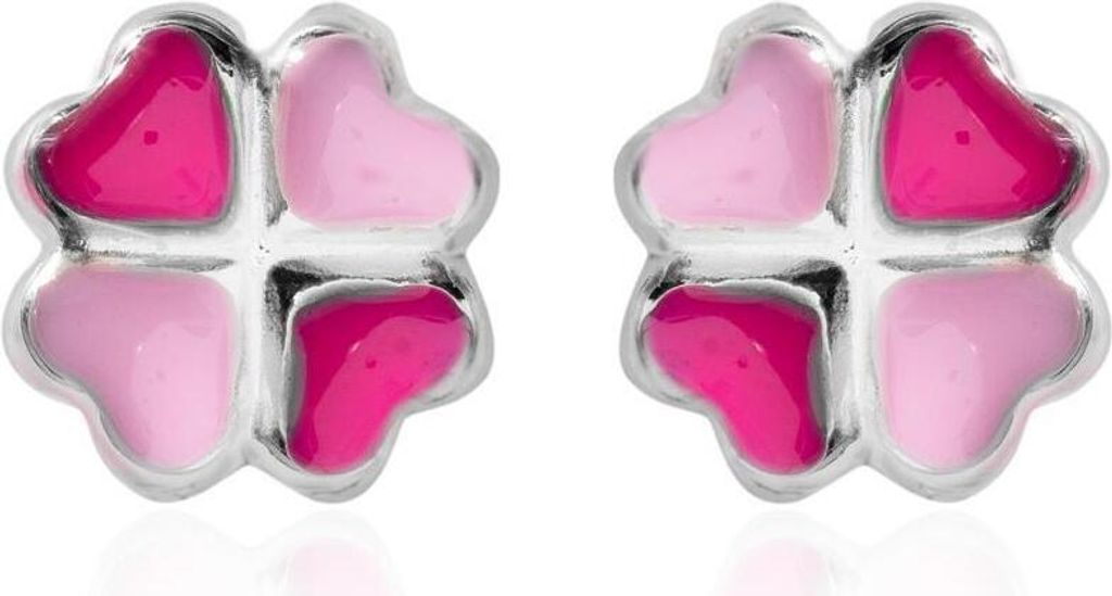 Unique 925 Silber Kinderohrstecker Kleeblatt pink rosa KE0044