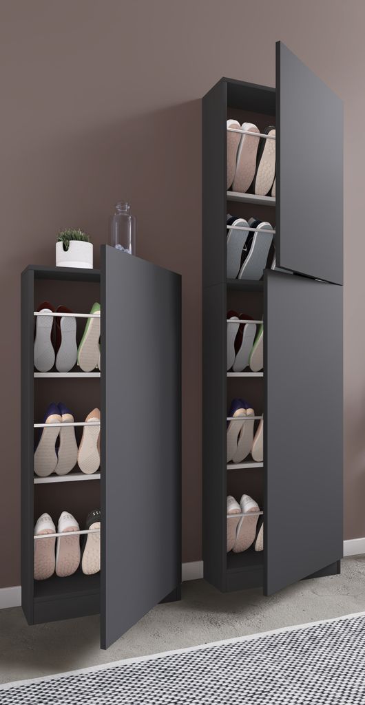 VCM Holz Schuhschrank | Maße: H. 180 x B. 50 x T. 17 cm | 2 Drehtüren - Fulisa XL