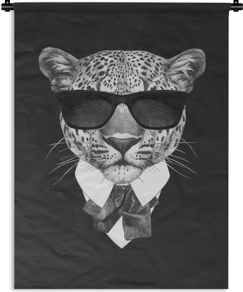 MuchoWow Wandteppich Wandbehang Leopard - Sonnenbrille - Pack 120x160 cm Tapisserie Dekoration Wandtuch - Wohnzimmer - Moderne
