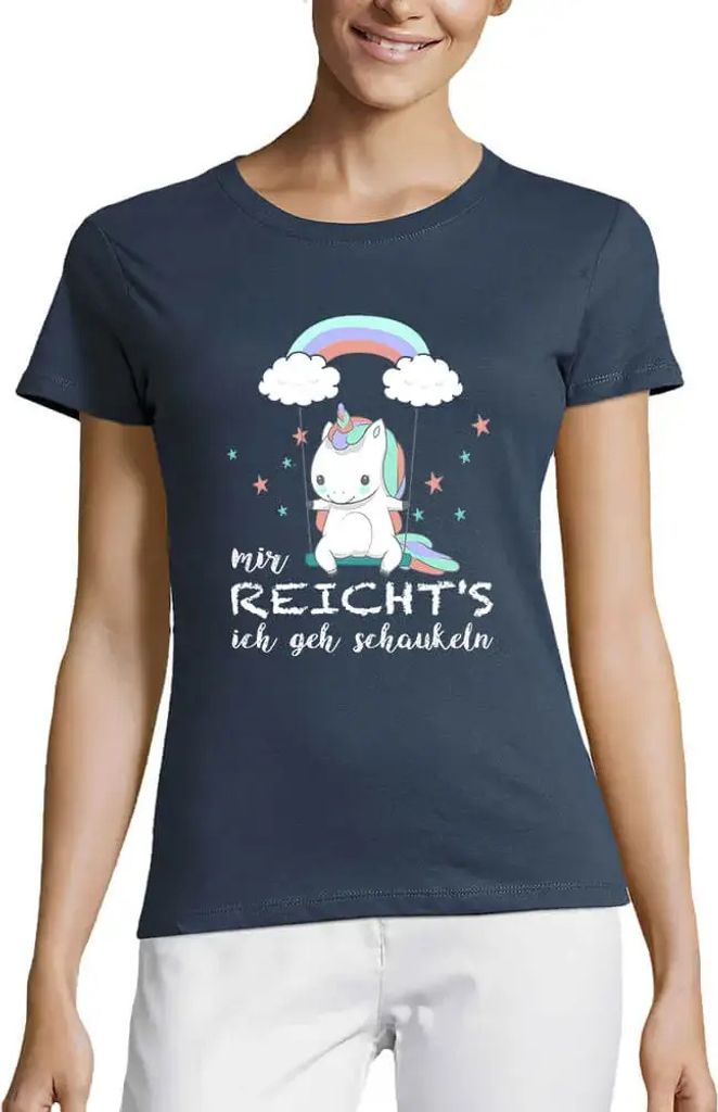 Damen Grafik T-Shirt Rundhals Einhorn Auf Schaukel Mir Reicht's Ich Geh Schaukeln Öko-Verantwortlich Vintage Jahrgang Kurzarm Lustige Druck Geburt...