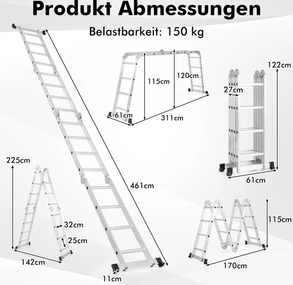 Échelle transformable 7 en 1 aluminium robuste 150kg longueur 3,7m