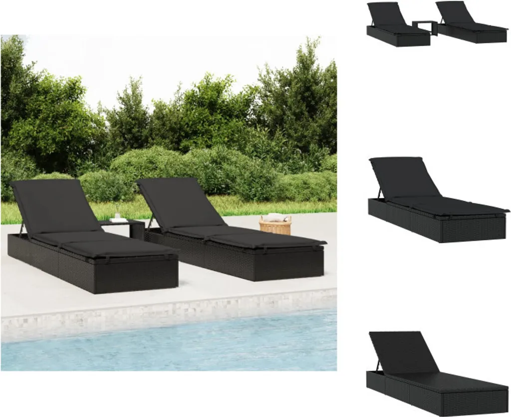 vidaXL Chaises longues 2 pcs avec table Noir Polyrotin - Ensemble Jardin