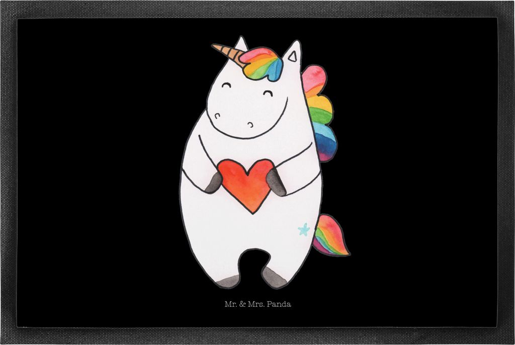 Mr. & Mrs. Panda Bodenvorleger Einhorn Herz 50 x 75 cm - Schwarz - Geschenk, Unicorn, Lustig, Fußabtreter, Schmutzfangmatte, Schlimm, fußmatte, S...