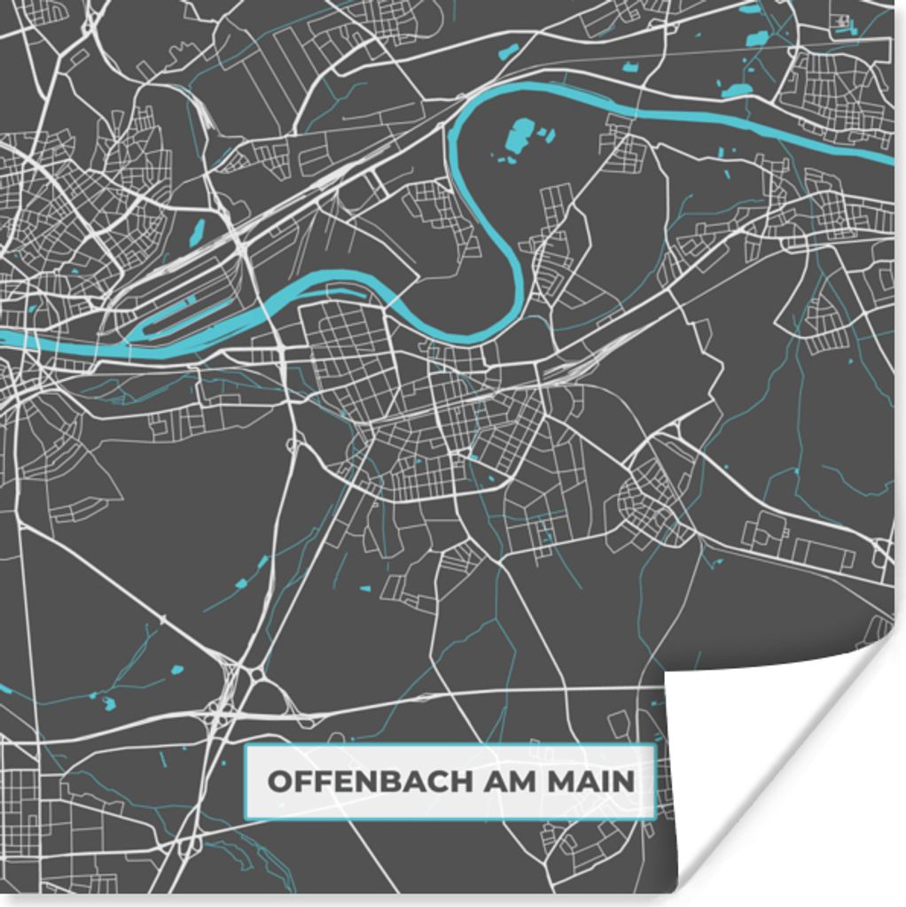 MuchoWow Poster Karte - Stadtplan - Offenbach am Main - Deutschland - Blau 75x75 cm - Wand Dekoration