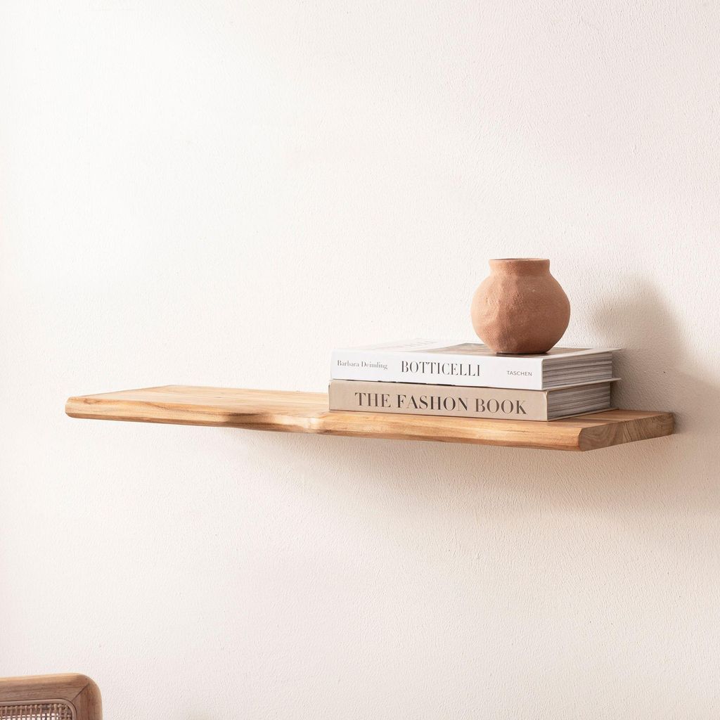 FineBuy Wandregal Akazie Massivholz 40cm - Schwebendes Design Regal für die Wand Holz massiv - Hängeregal mit Baumkante - Wandboard aus Echtholz