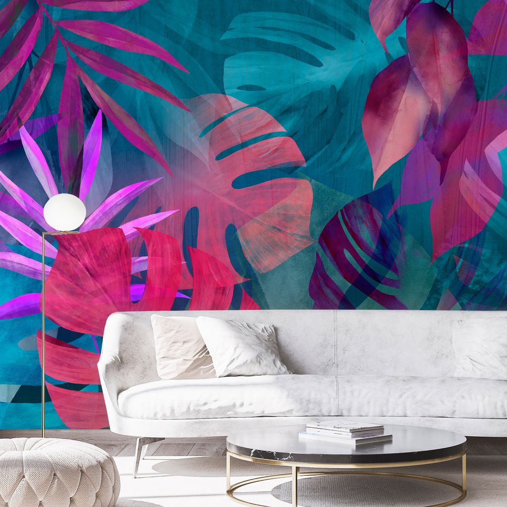 Vlies Fototapete tropische Blätter 400x280 cm Tapeten Wandtapete XXL Monstera Botanik Pflanzen wie gemalt b-A-10079-a-b
