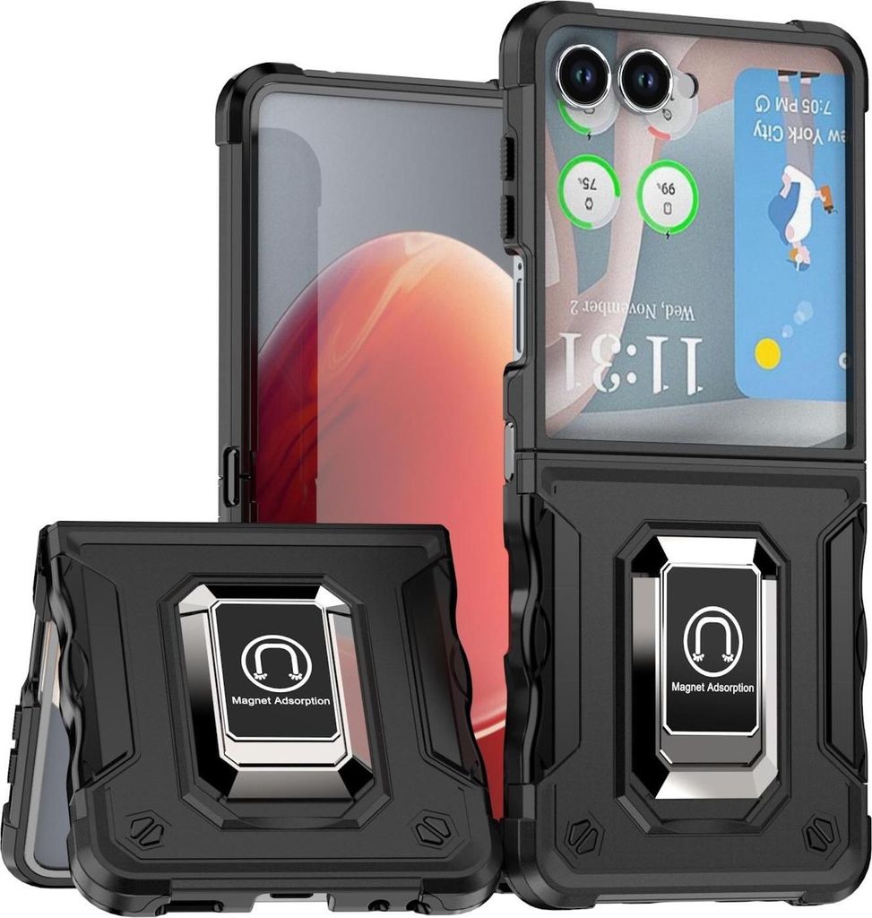 Stoßfeste Armor Hülle für Samsung Galaxy Z Flip7 Ringhalter Anti-Rutsch Schwarz