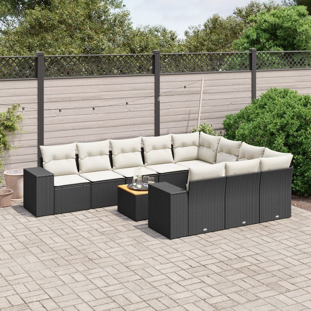 Maison Exclusive - 11-tlg. Garten-Sofagarnitur mit Kissen Schwarz Poly Rattan