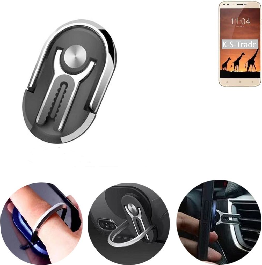 K-S-Trade 3in1 Smartphone-Ring Handy-Ring kompatibel mit Oukitel U22 Fingerhalterung Handyring Tischständer Lüftungsgitter-Halterung Tisch Ständer