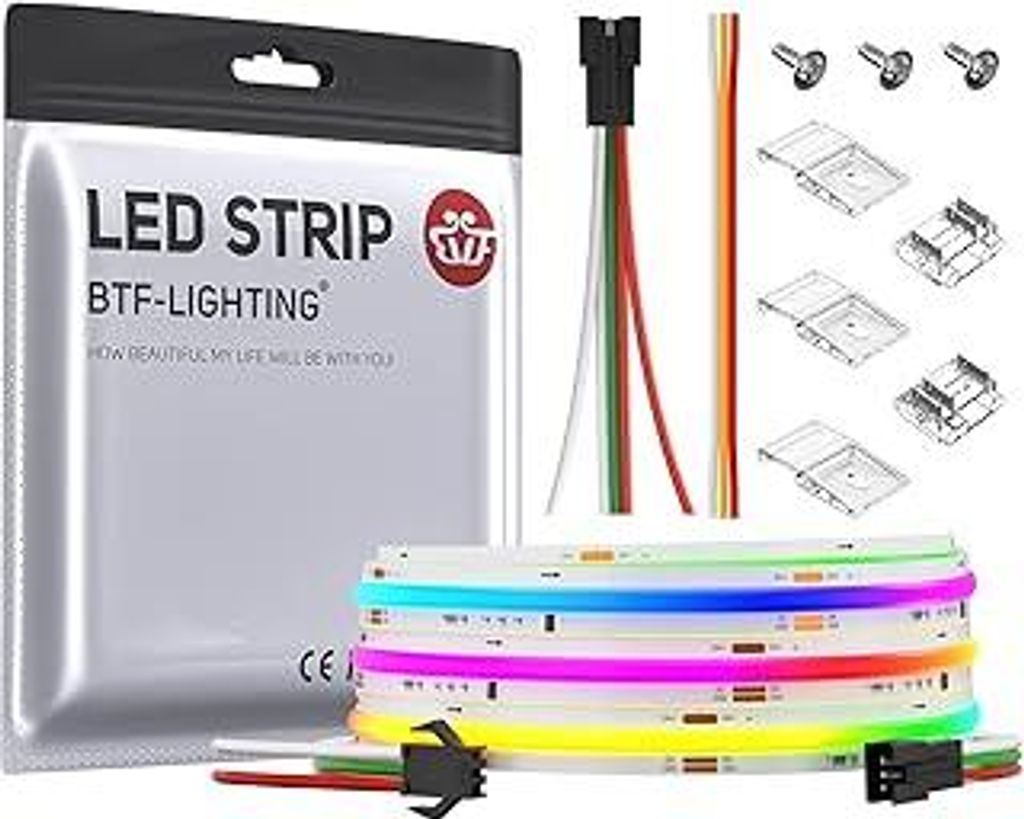 BTF-LIGHTING FCOB SPI RGB Flexible Hohe Dichte COB LED-Streifen WS2811 IC LED Strip 3M 630LEDs/m 14W/M DC24V Weiß PCB IP30 Chasing Farbe DIY Dekor...