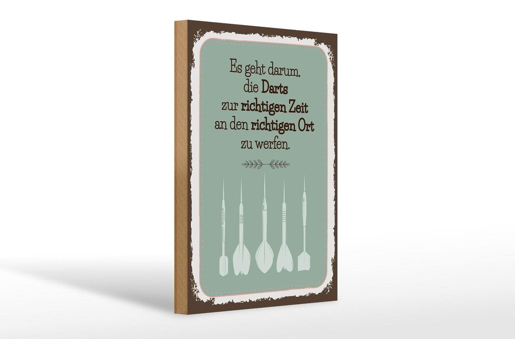 Holzschild Darts zur richtigen Zeit werfen, 30x20 cm, Produktbild 