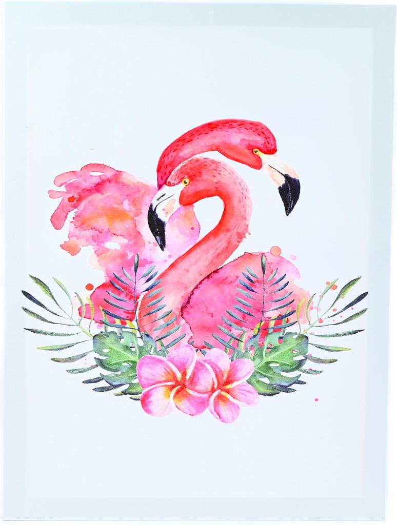 Flamingo Wandbild Gerahmt 30x40cm - Große Tropische Deko Wohnzimmer Schlafzimmer Holz