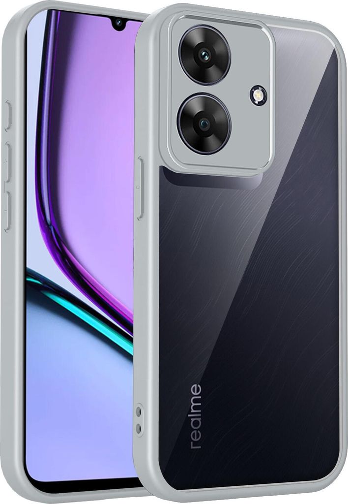Hülle für Realme Note 60/Realme Note 60x/Realme Narzo N61 Transparente Rückseite TPU Bumper Stoßfest Handyhülle Grau