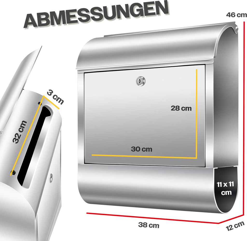 KESSER® XXL Briefkasten Edelstahl mit Zeitungsfach , Produktbild 7