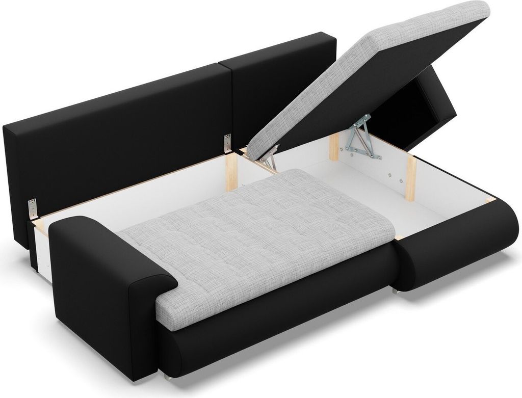 Rechts Ecksofa mit Schlaffunktion FORESTA, Sofa mit bettkasten 230x159cm, Grau + Schwarz