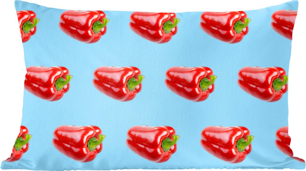 MuchoWow Zierkissen Sofakissen Wohnzimmer Dekokissen 50x30 cm Paprika - Gemüse - Muster - Blau - Wohnzimmerdekoration - Polster mit Photo