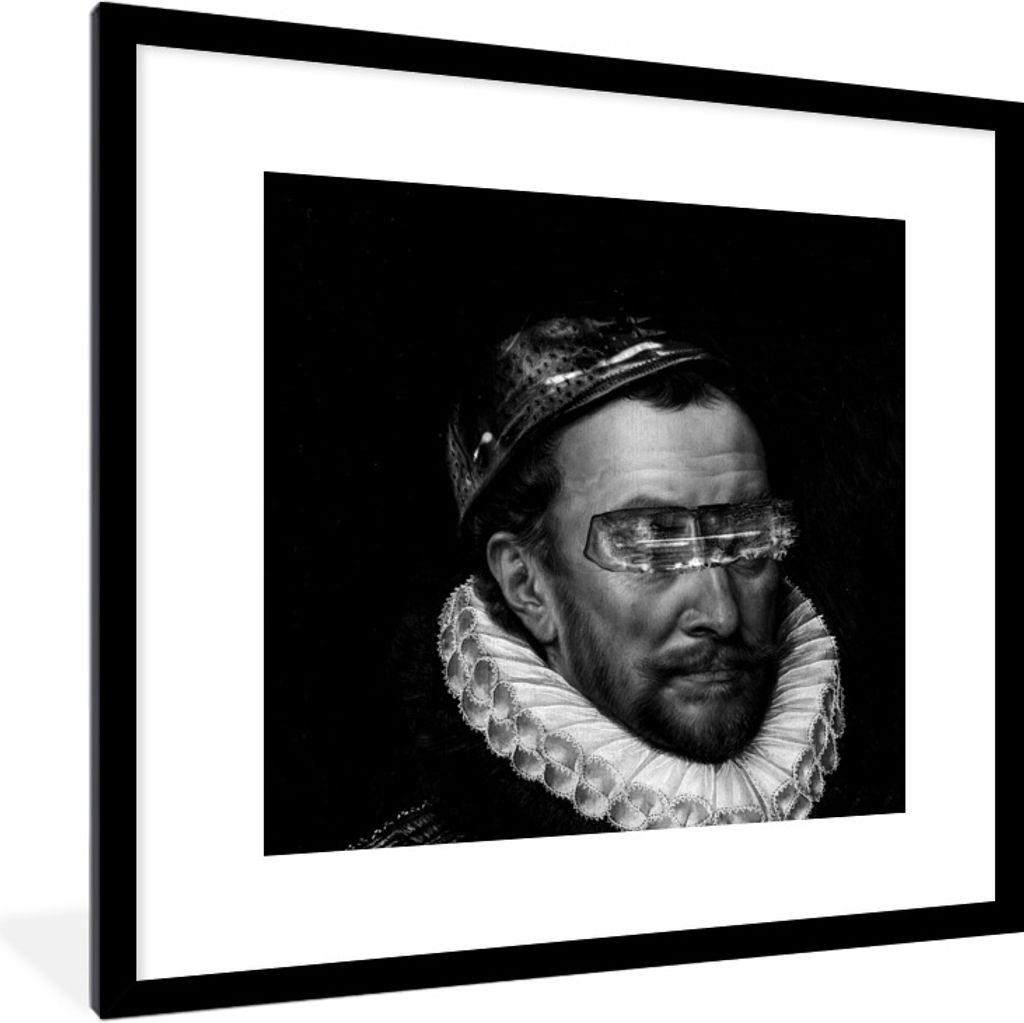 MuchoWow Gerahmtes Poster Porträt von Wilhelm I. - Adriaen Thomasz - Schwarz und Weiß 40x40 cm - Poster mit Schwarzem Bilderrahmen Wandposter R...