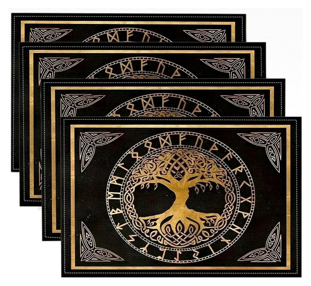 2X Yggdrasil Lebensbaum Runen Untersetzer Tischdecke Deko Wikinger