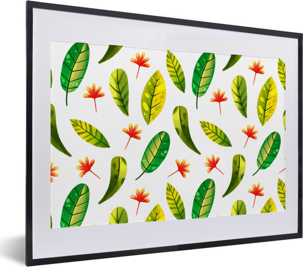 MuchoWow Gerahmtes Poster Dschungel - Blätter - Rot 40x30 cm - Poster mit Schwarzem Bilderrahmen Wandposter Rahmen Foto Bilder - Bilderrahmen - ...