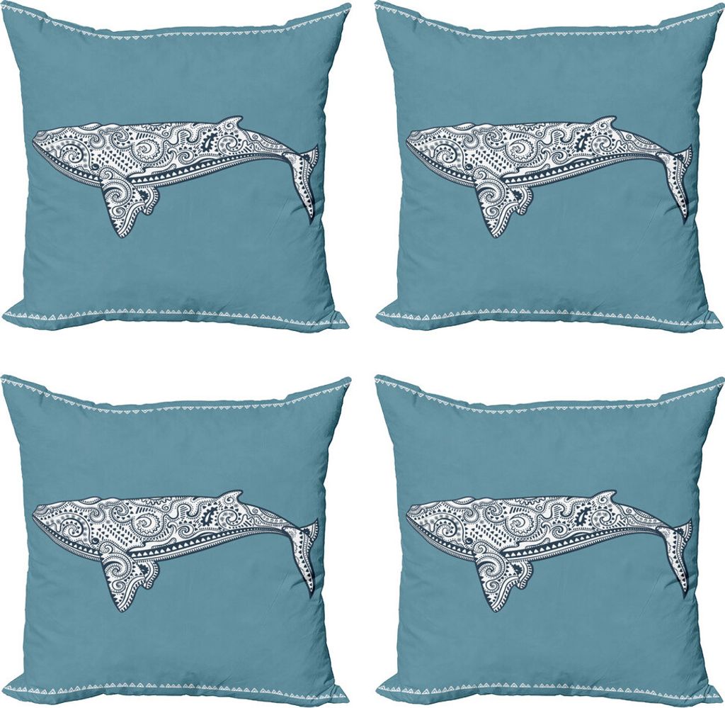 ABAKUHAUS Nautisch Kissenbezug Set (4 Stück), verschönern Wal, Moderner Doppelseitiger Digitaldruck, 40 cm x 40 cm, Schiefer-Blau und Weiß
