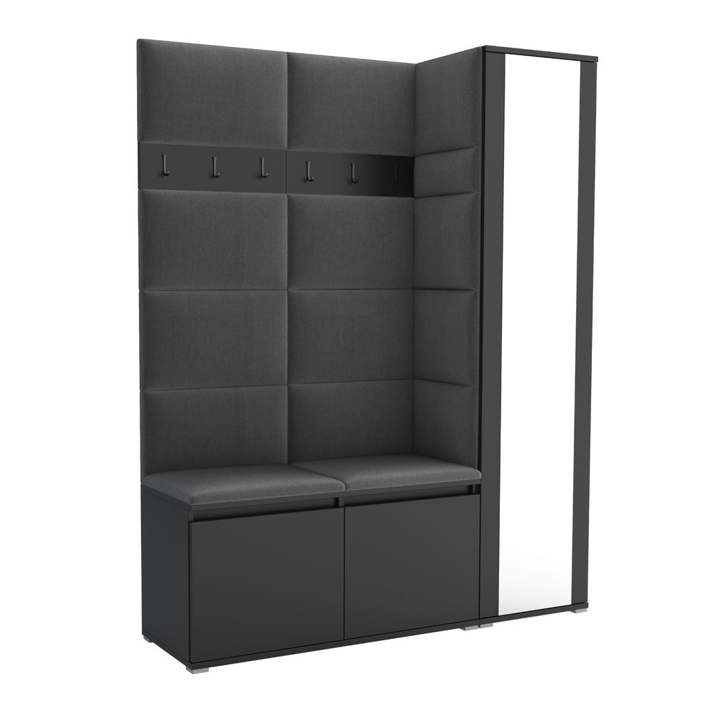 Garderobe LUTON 7 BLACK 15 - Farbe: schwarz, moderne Garderobe 40x145x186 cm, funktionelle Lösung für den Flur, Garderobe, Möbel für den Flur,