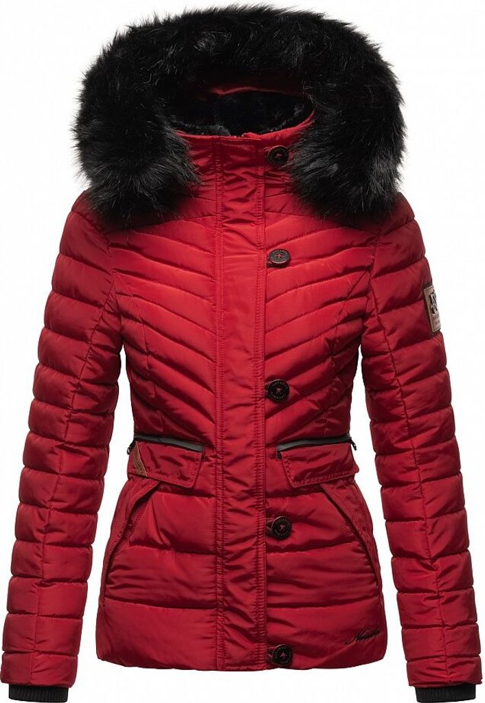 Navahoo Damen Winter Jacke Stepp Winterjacke Mantel Kunstfell Kapuze Wisteriaa Rot Gr. 36 - S