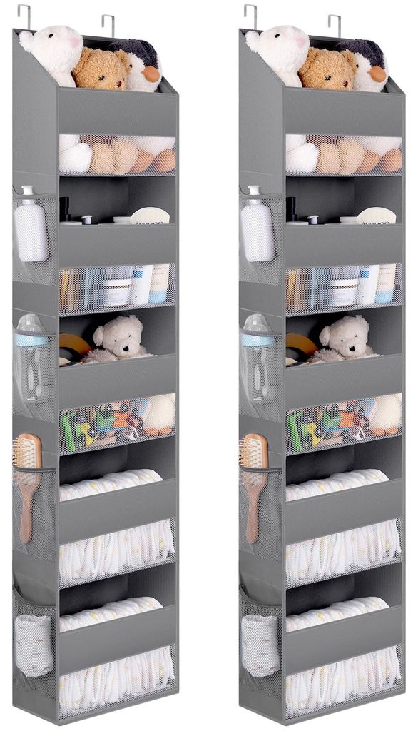 Tür-Organizer mit 5 Fächern, 2er-Set, Türhänger, graues Türregal, Türhänger für Schlafzimmer, Türhänger