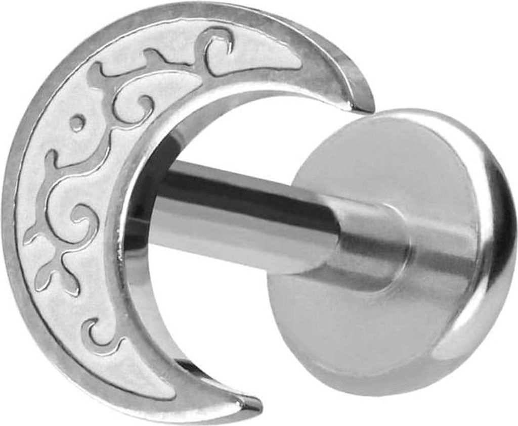 Ohrpiercing, Nasenpiercing Titan Labret mit Push Fit MOND Silber Stablänge: 8mm | Stabstärke: 1,2mm