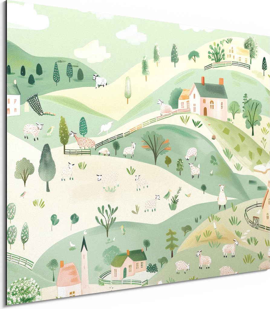 DEQORI Alu-Dibond Bild Weiß 40x30 cm 'Frühling auf dem Land' Wandbild Metall dünn Design
