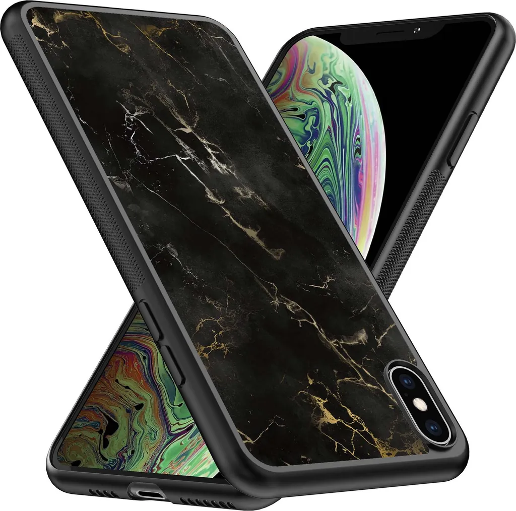 Smartphonica Custodia Marmo iPhone X/Xs - Cover TPU Antiurto Nera - 2