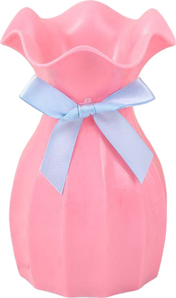 Leichte Vase aus Kunststoff, bruchsichere Blumenvase mit gerüschtem Mund, Halter für getrocknete Blumen mit Schleife für Schlafzimmer, Wohnzimme...