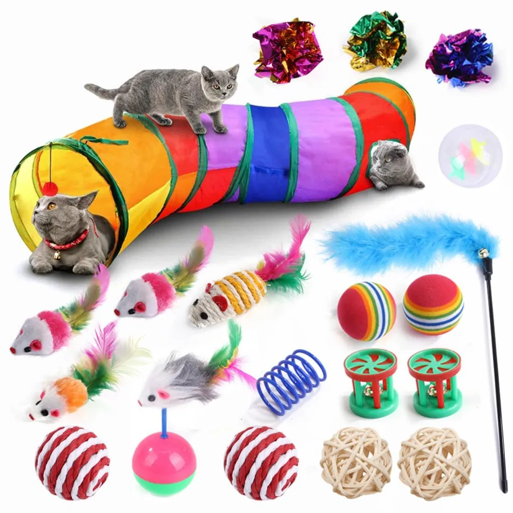 Kit complet de 20 accessoires de jeu pour chat, tunnel et souris en sisal