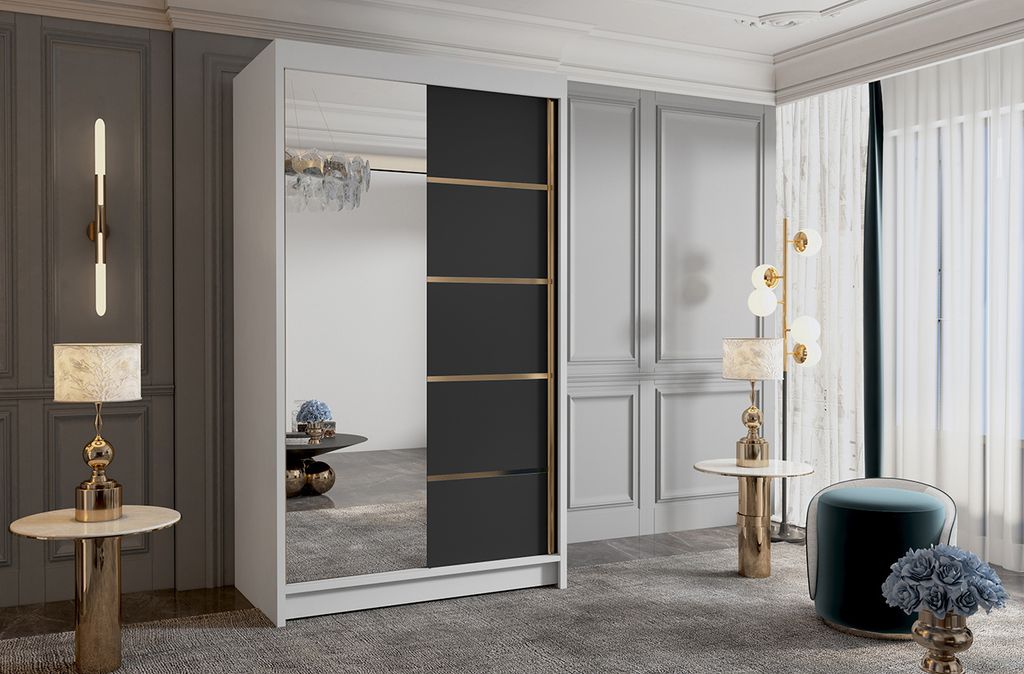 Kleiderschrank mit Spiegel MILINA - 100 cm, weiß/schwarz