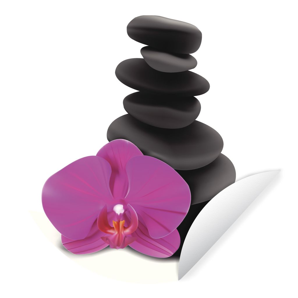 MuchoWow Runde Wandtattoo - Wandsticker Tapete Aufkleber Zen-Steine neben der Orchidee Ø 80 cm Selbstklebend und Repositionierbar - Wandaufklebe...