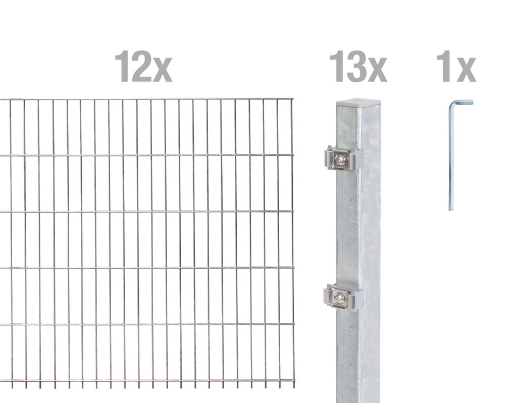 Alberts Doppelstabmatten Zaun, Höhe 120 cm, Länge 24 m, Zaun-Komplettset zum Einbetonieren, feuerverzinkt, Pfosten 60x40 mm