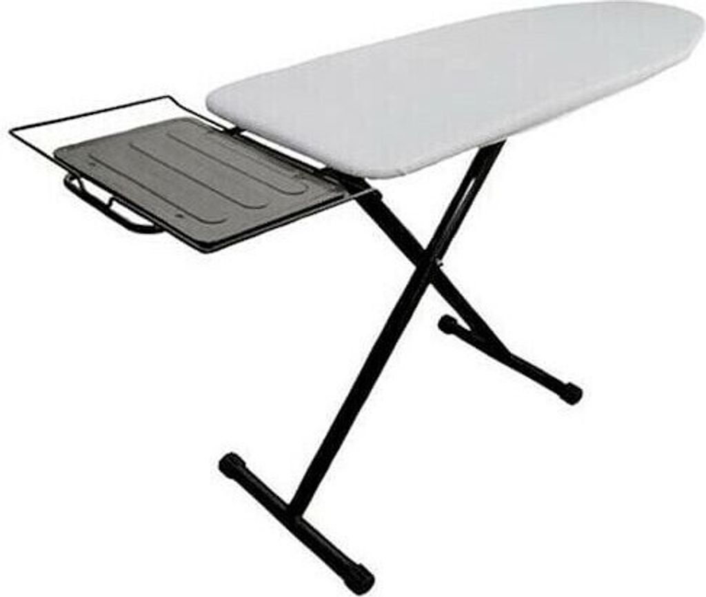 An ironing board with a steam iron rest is shown against a white background.