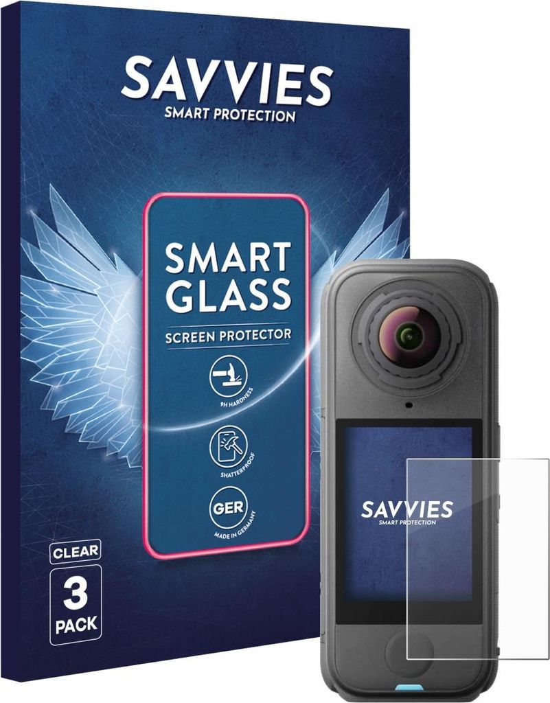 3x Savvies Schutzglas Folie für Insta360 X4 Air 9H Panzer Schutzfolie Glas Displayschutz klar transparent