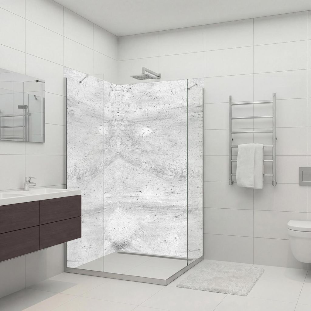 dedeco Eck-Duschrückwände Aluminium wasserfest Motiv: Beton V4, 2 x 100x200x0,3cm, Fliesenersatz fugenlos Wandverkleidung Wandpaneele, Germany