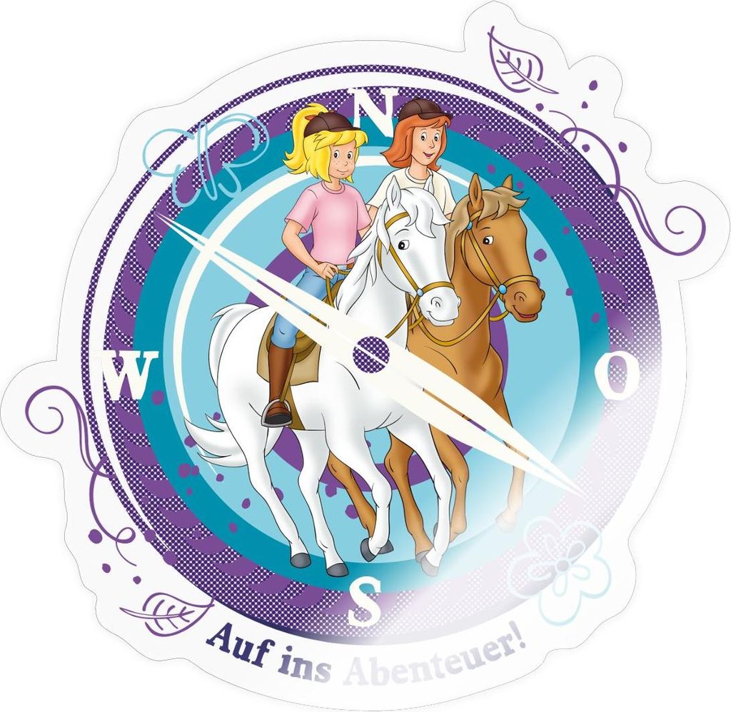 Spreadshirt Bibi Und Tina Auf Ins Abenteuer Kompass Sticker Aufkleber, 10 x 10 cm, Transparent glänzend