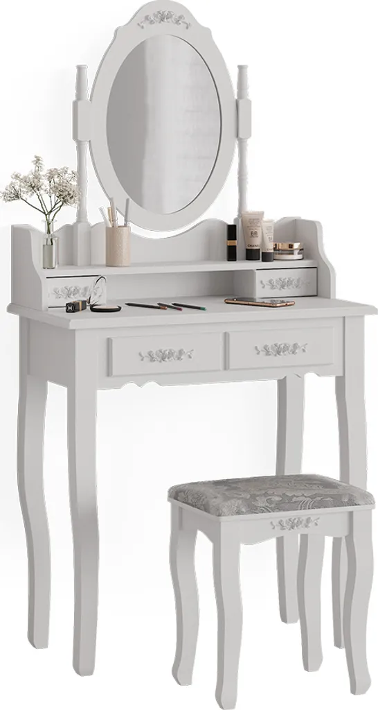 Coiffeuse Compacte Vicco 75cm pour Chambre - Coin Maquillage avec Siège