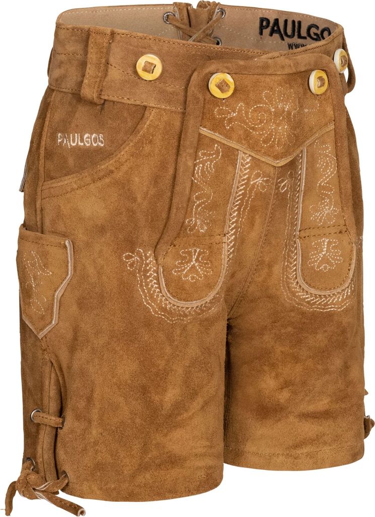 PAULGOS Kinder Trachten Lederhose Kurz - KK1 - Echtes Leder - Größe 86 - 164