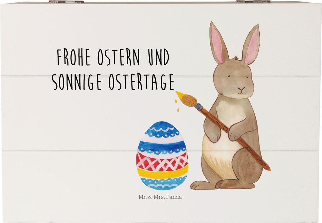 Mr. & Mrs. Panda Holztruhe Hase Eier Malen 22 x 15 cm - Weiß - Geschenk, Frohe Ostern, Ostergrüße, Osterhase, Kaninchen, schatztruhe, fotobox, G...