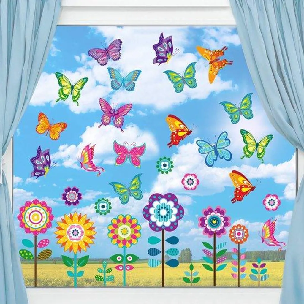 Décoration de fenêtre fleurs et oiseaux pour fêtes et bureau x72